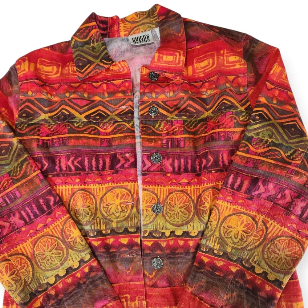Chico's Southwest/Bohemian-style Denim Jacket size XS